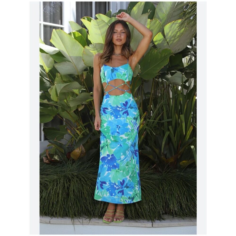 RUNAWAY STELANI MIDI DRESS BLUE FLORAL